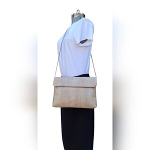 Vintage 80's Clemente Tan Snakeskin And Leather Convertible Clutch Bag